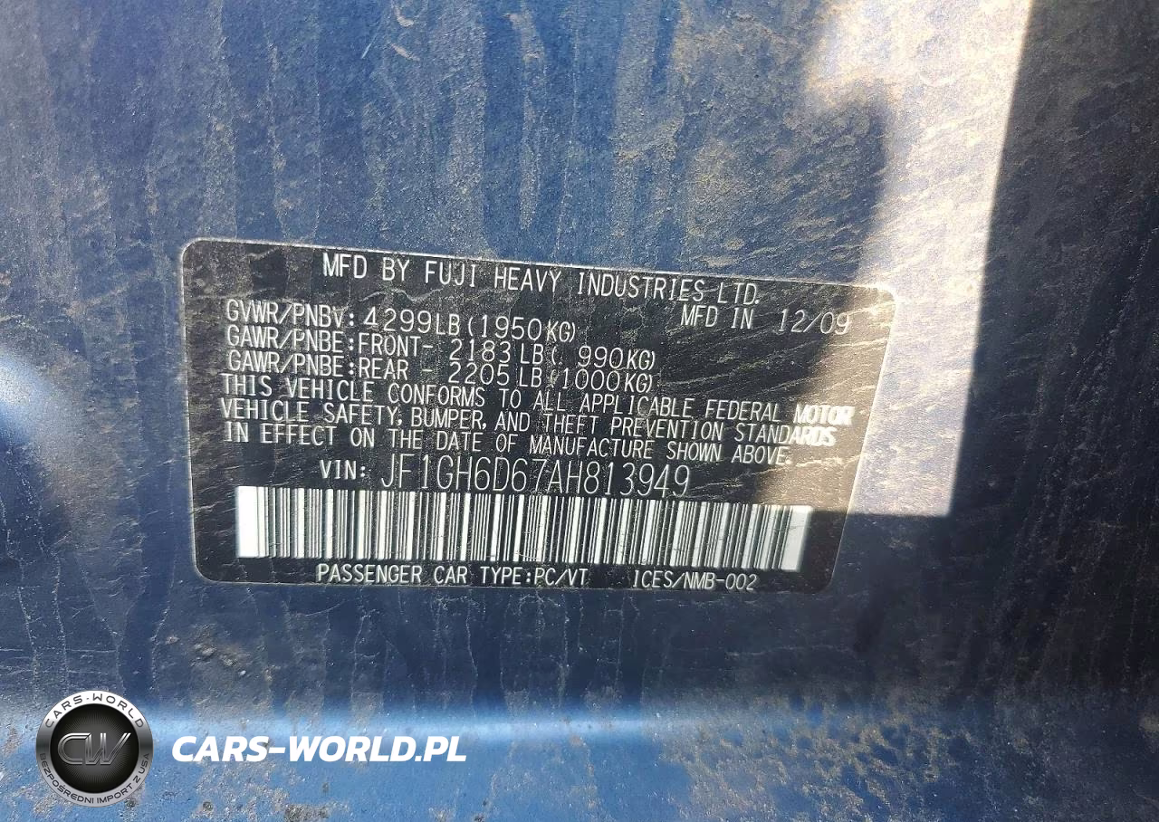 2010 Subaru Impreza VIN:JF1GH6D67AH813949 - 12