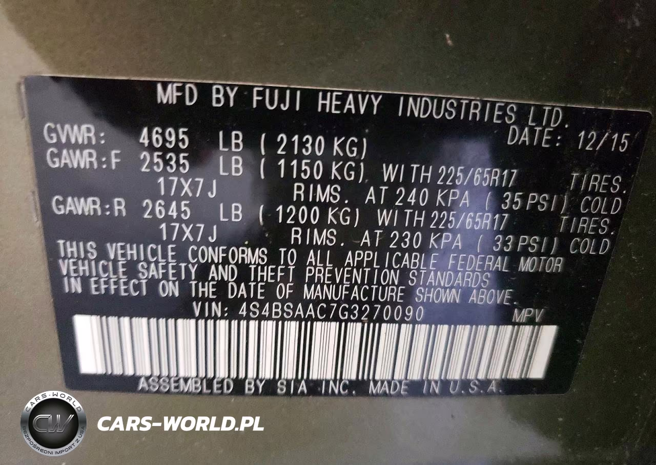 2016 Subaru Outback 2.5I VIN:4S4BSAAC7G3270090 - 13