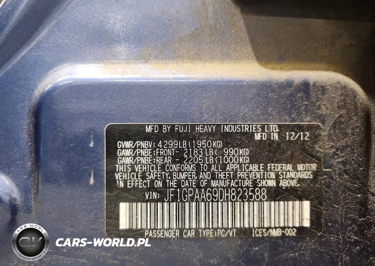 2013 Subaru Impreza VIN:JF1GPAA69DH823588 - 12