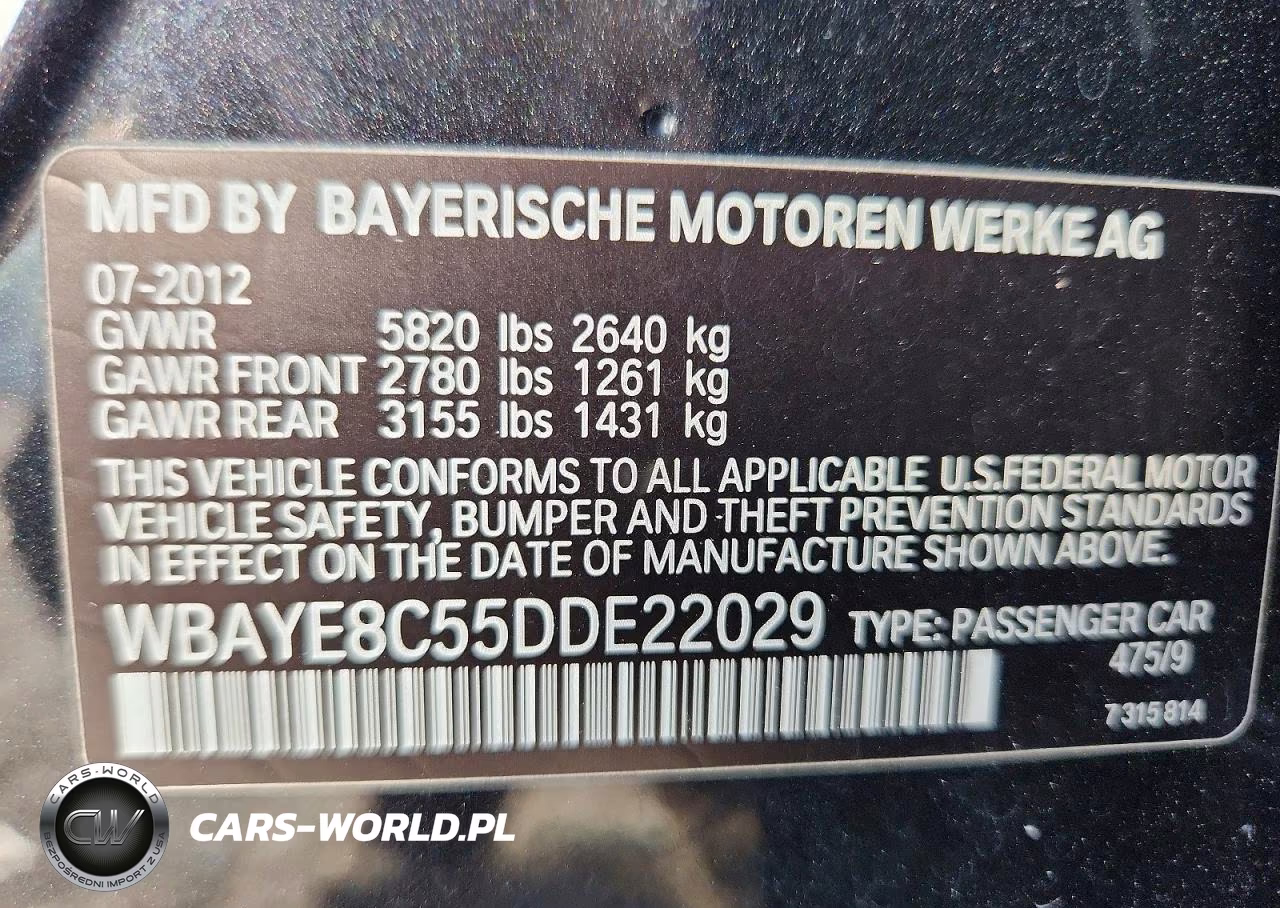 2013 BMW 750 Li VIN:WBAYE8C55DDE22029 - 12