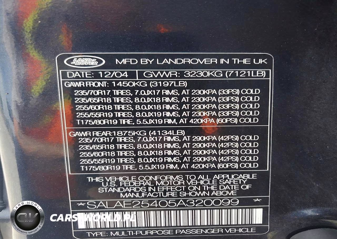 2005 Land Rover Lr3 Se VIN:SALAE25405A320099 - 13