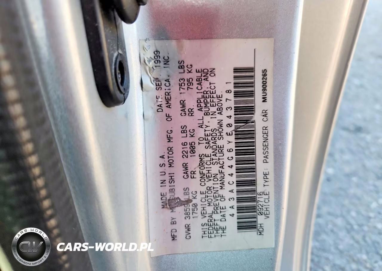 2000 Mitsubishi Eclipse Gs VIN:4A3AC44G6YE043781 - 12