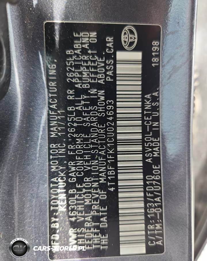 2012 Toyota Camry Le VIN:4T1BF1FK1CU024693 - 12