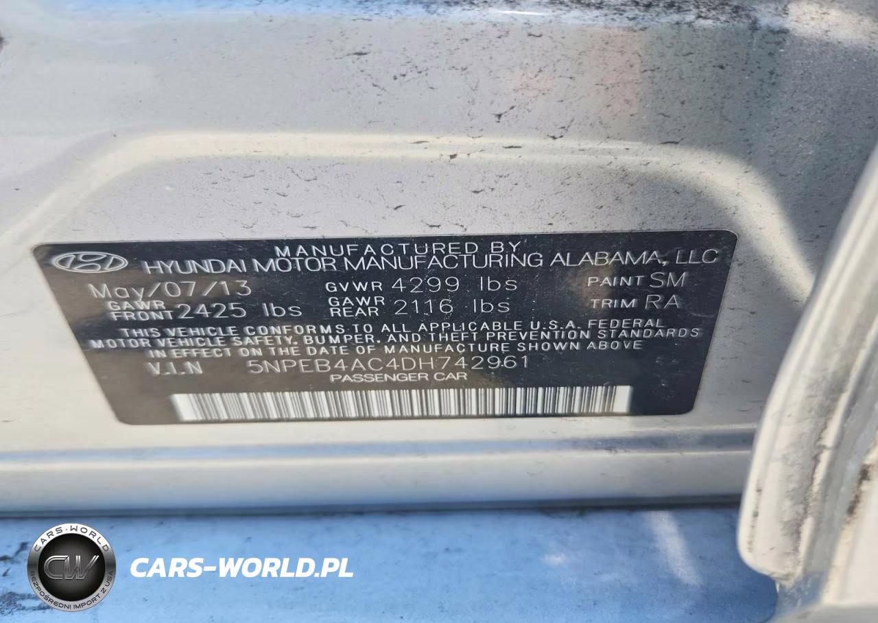 2013 Hyundai Sonata Gls VIN:5NPEB4AC4DH742961 - 12