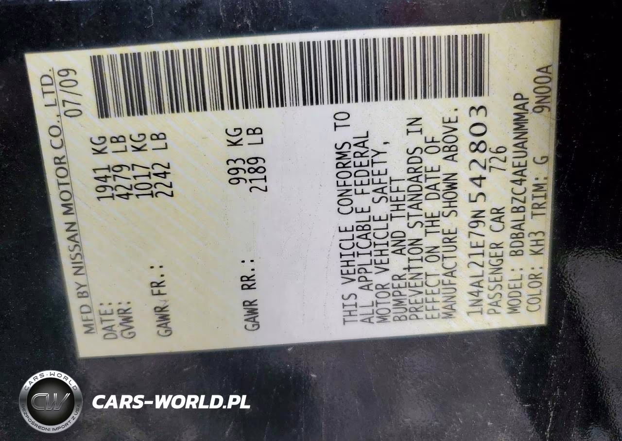 2009 Nissan Altima 2.5 VIN:1N4AL21E79N542803 - 12