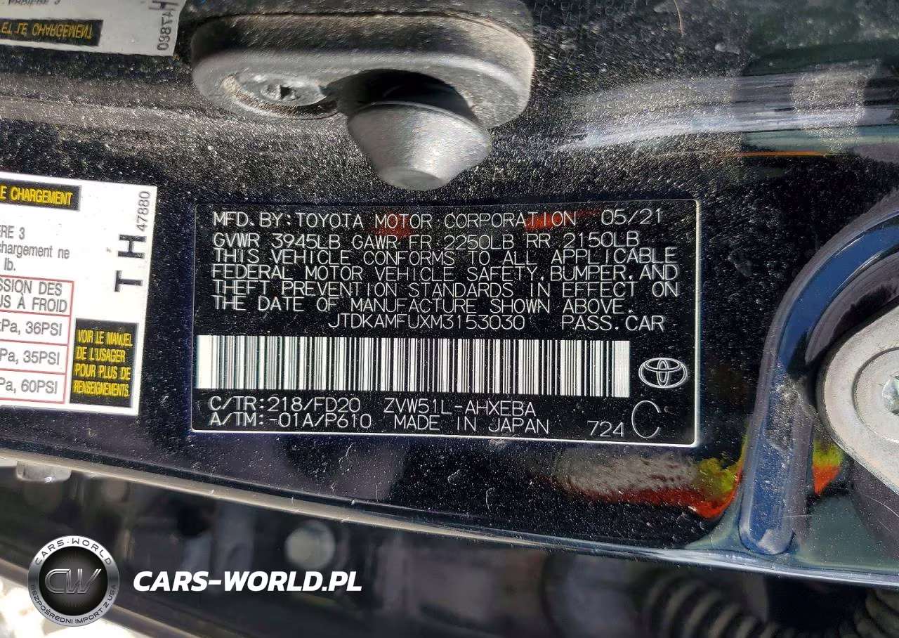 2021 Toyota Prius Le VIN:JTDKAMFUXM3153030 - 12