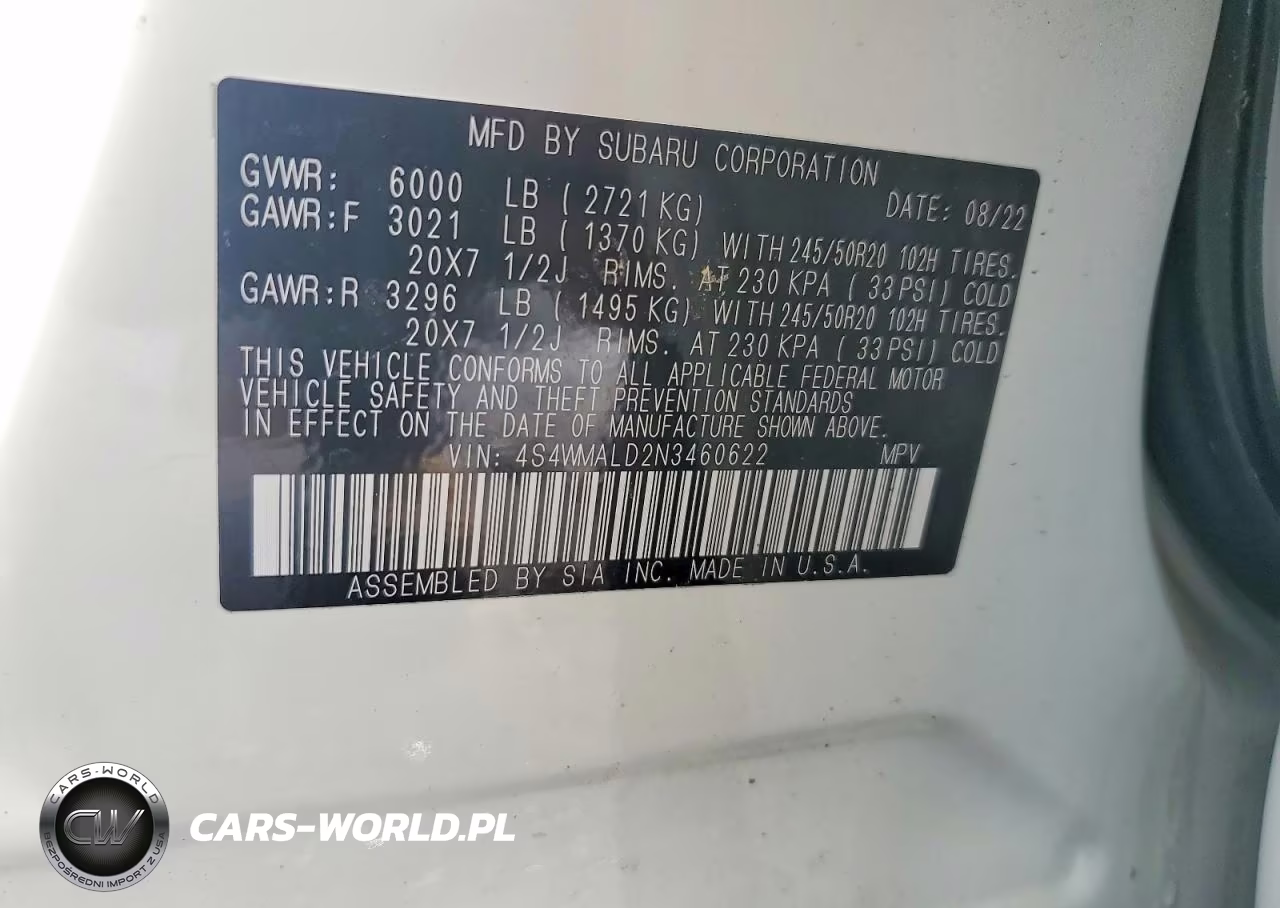 2022 Subaru Ascent Limited VIN:4S4WMALD2N3460622 - 14