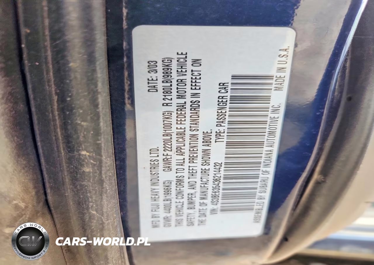 2003 Subaru Legacy L VIN:4S3BE635436214432 - 12