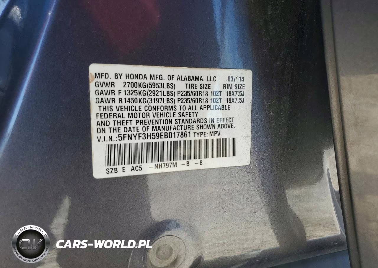 2014 Honda Pilot Exl VIN:5FNYF3H59EB017861 - 12