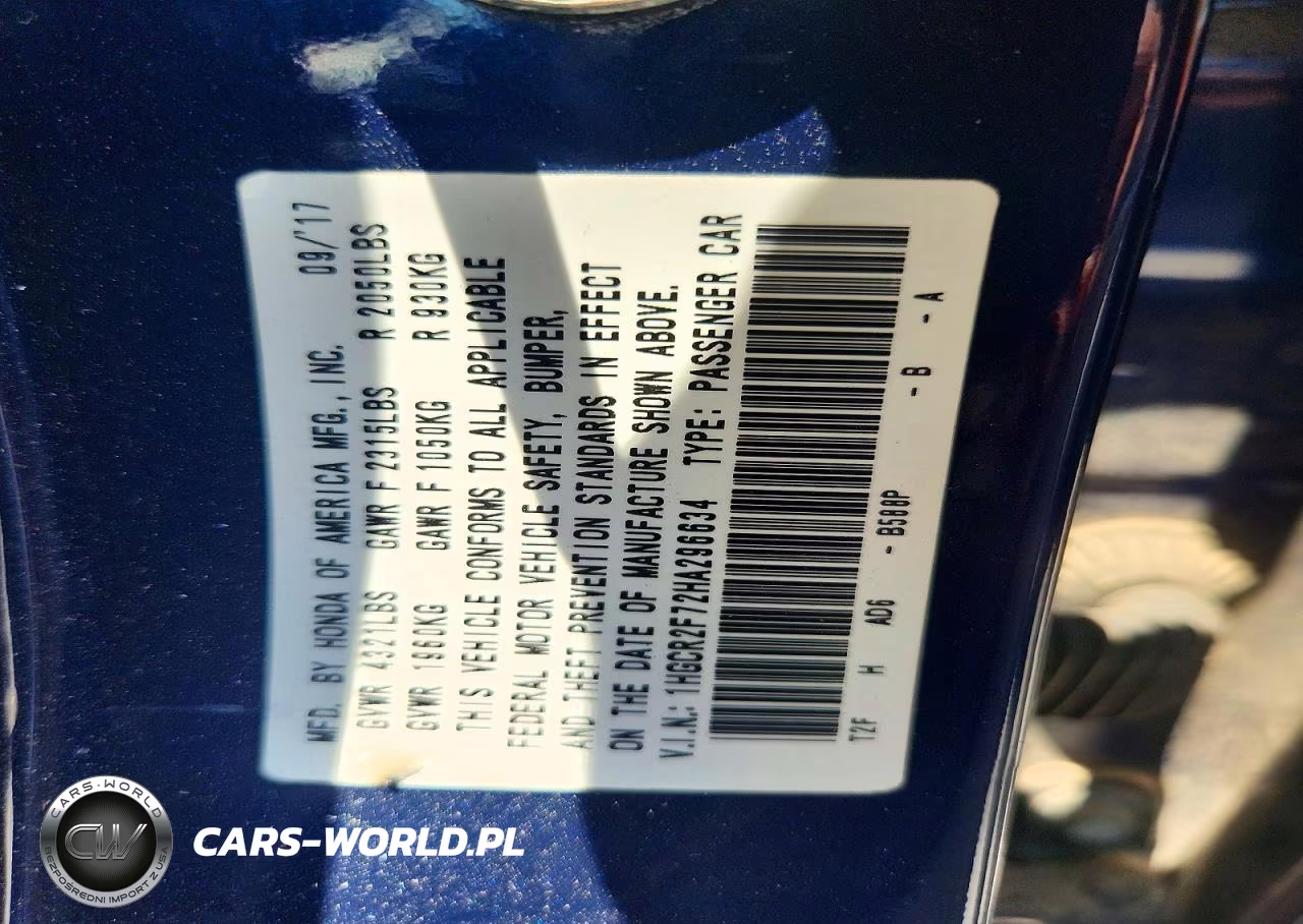 2017 Honda Accord Ex VIN:1HGCR2F72HA296634 - 13