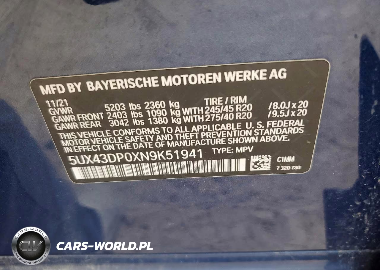 2022 BMW X3 Sdrive30I VIN:5UX43DP0XN9K51941 - 13
