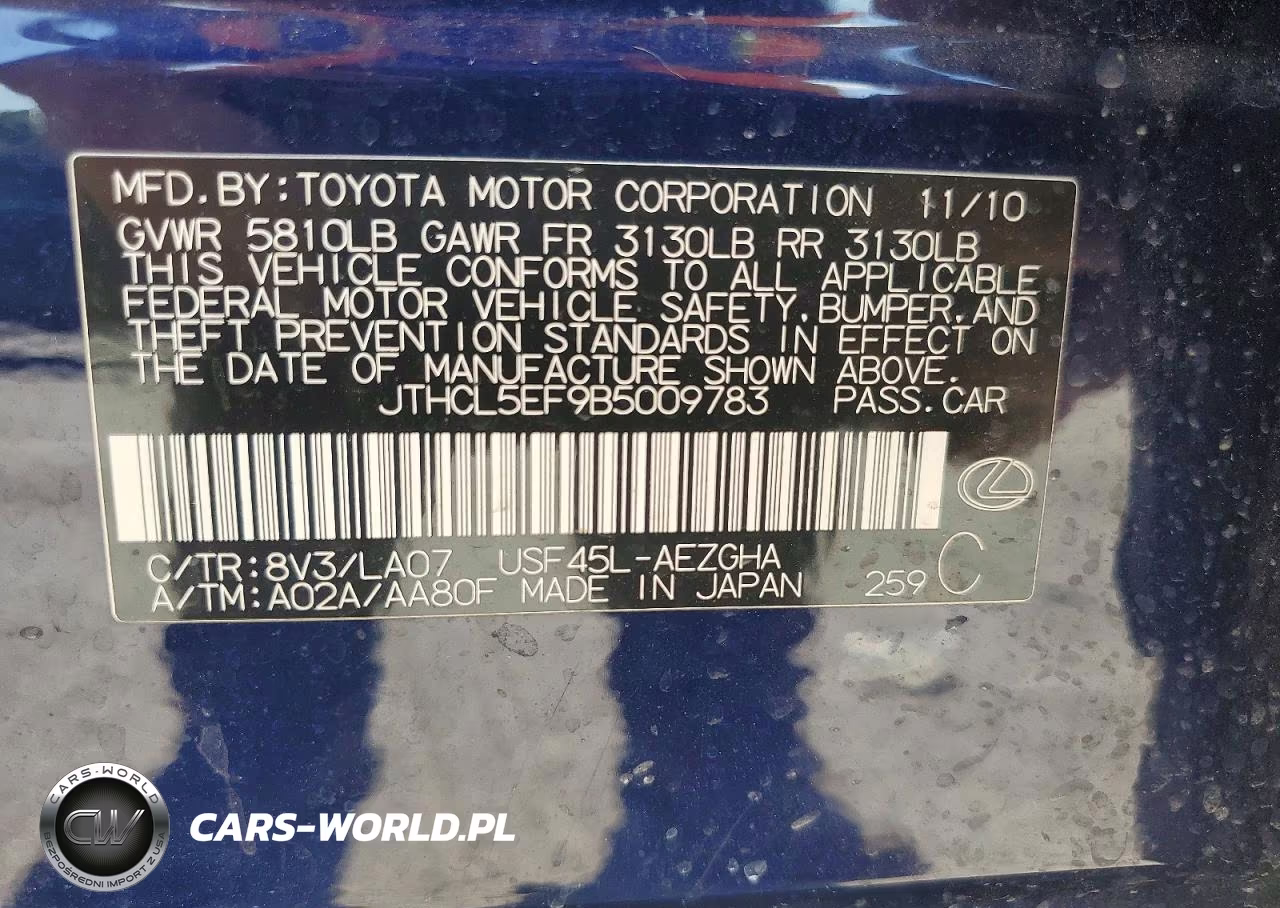 2011 Lexus Ls 460 VIN:JTHCL5EF9B5009783 - 12