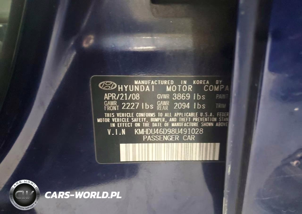 2008 Hyundai Elantra Gls VIN:KMHDU46D98U491028 - 13