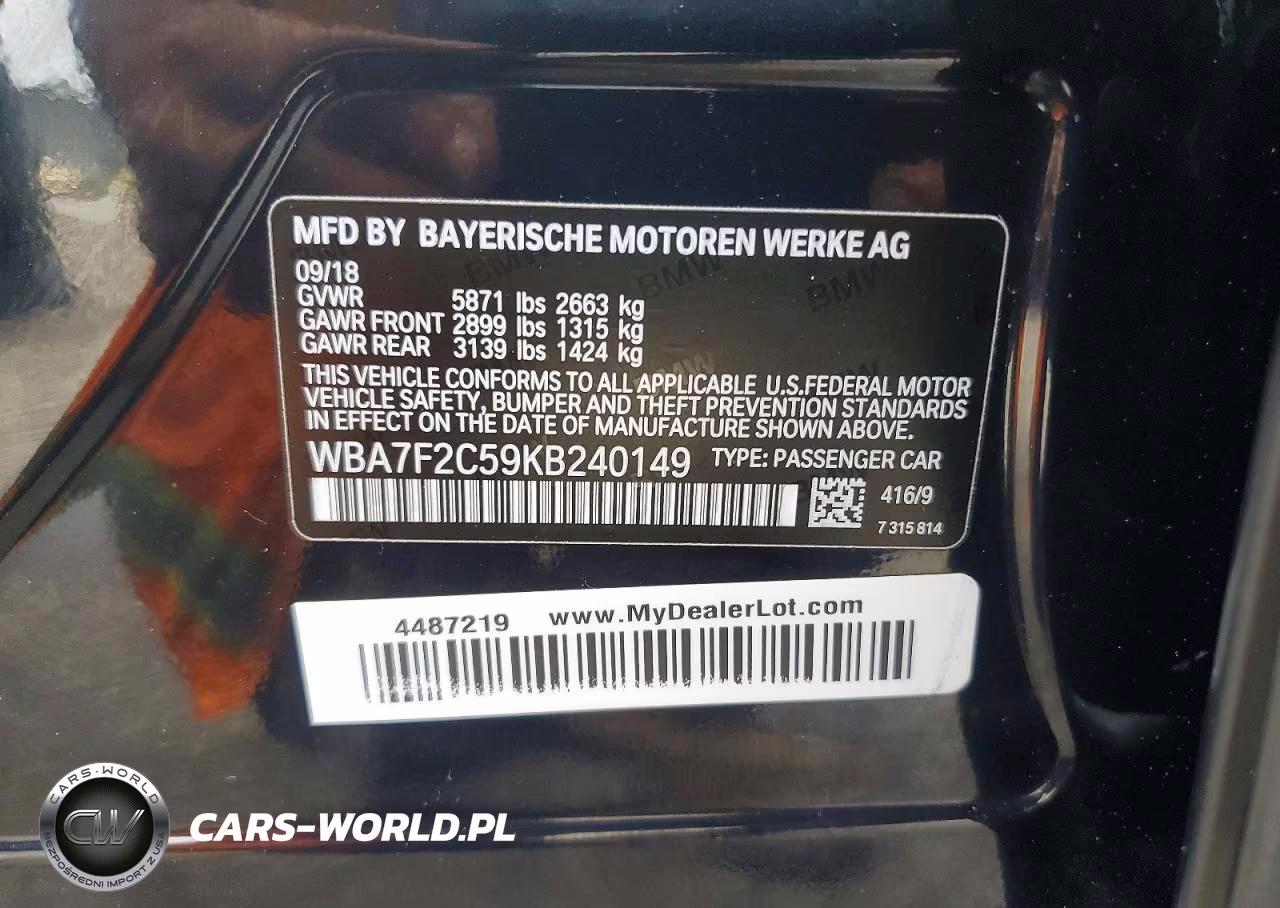 2019 BMW 750 Xi VIN:WBA7F2C59KB240149 - 12