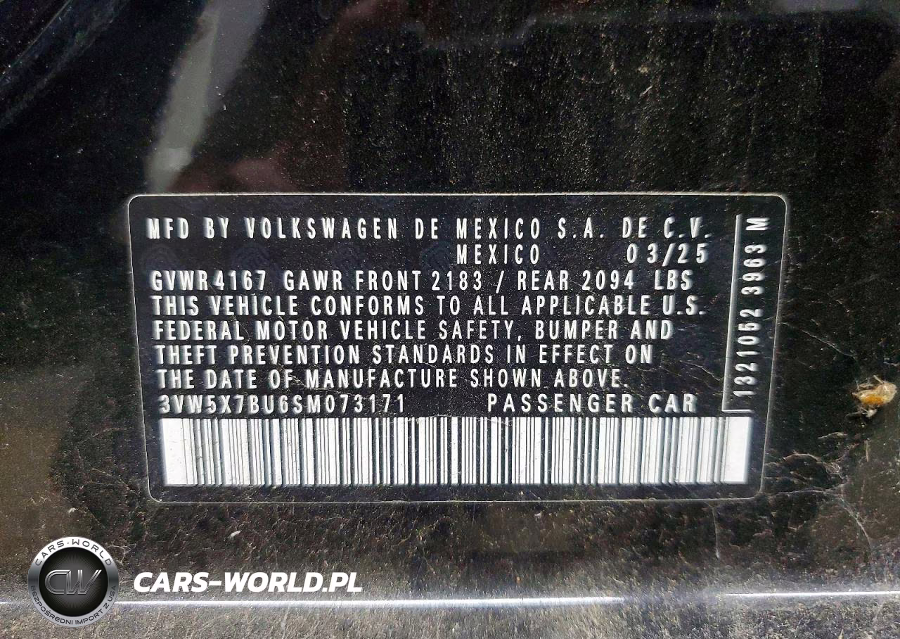 2025 Volkswagen Jetta S VIN:3VW5X7BU6SM073171 - 12