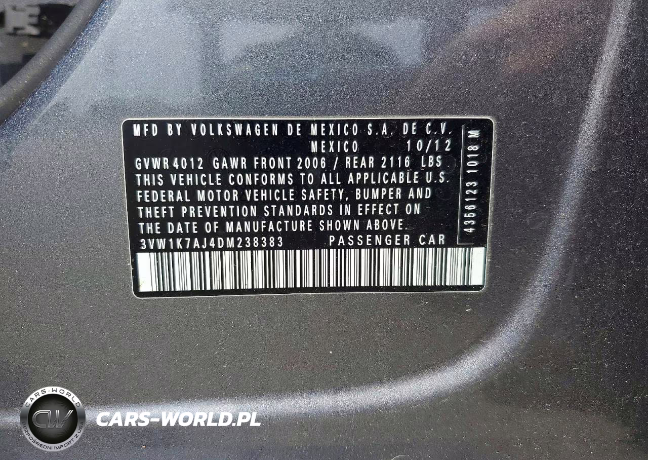 2013 Volkswagen Jetta Base VIN:3VW1K7AJ4DM238383 - 12