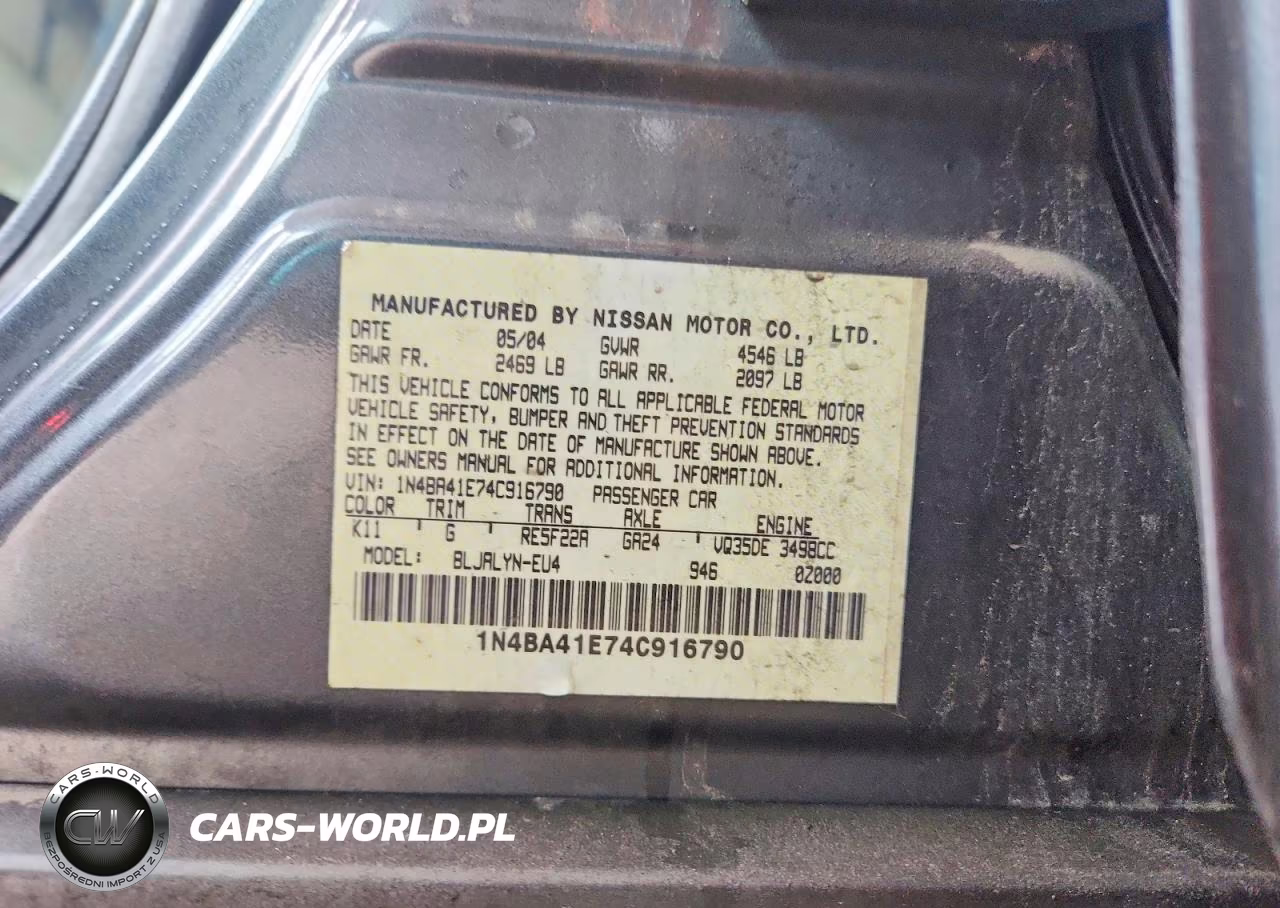 2004 Nissan Maxima Se-Sl VIN:1N4BA41E74C916790 - 13