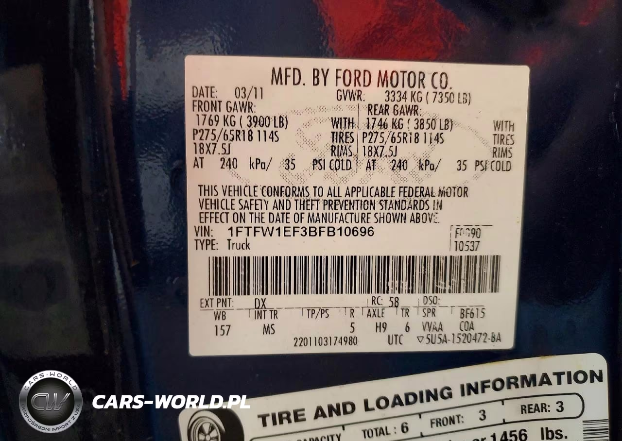 2011 Ford F150 Supercrew VIN:1FTFW1EF3BFB10696 - 12