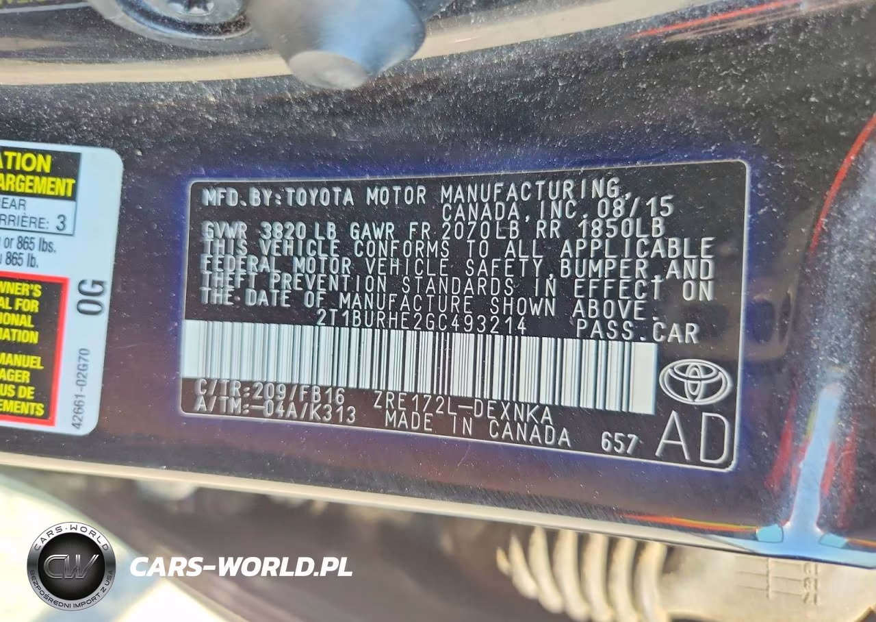 2016 Toyota Corolla Le VIN:2T1BURHE2GC493214 - 12