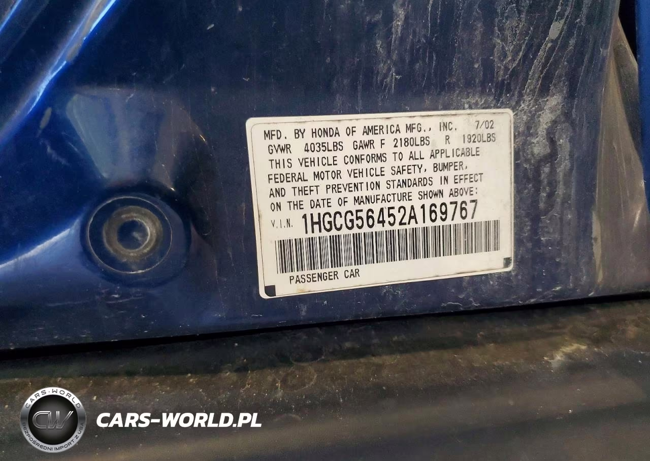 2002 Honda Accord Lx VIN:1HGCG56452A169767 - 12
