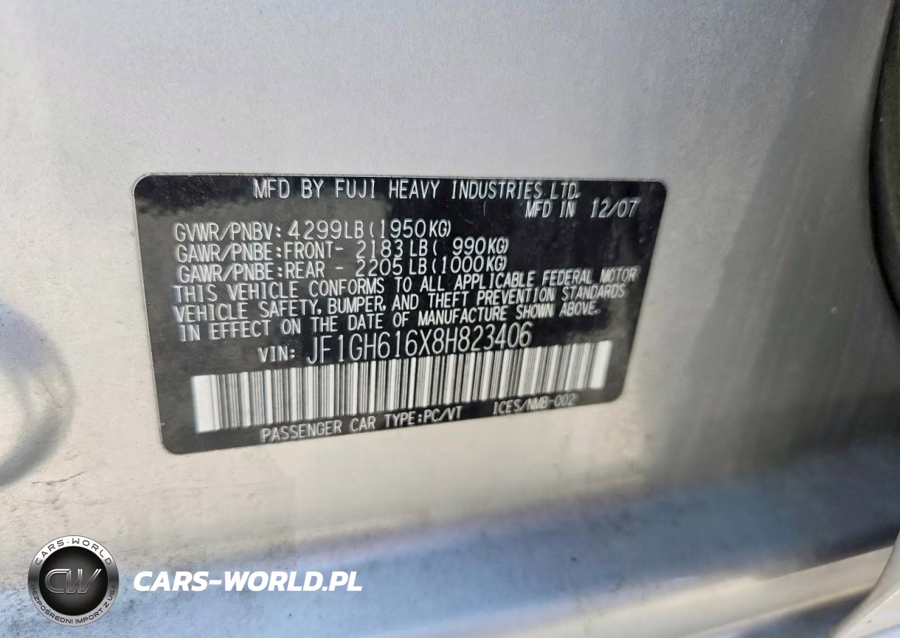 2008 Subaru Impreza 2.5I VIN:JF1GH616X8H823406 - 12