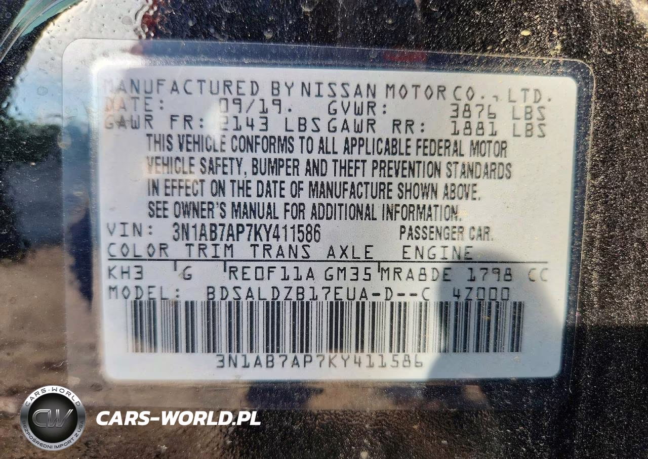 2019 Nissan Sentra Sv VIN:3N1AB7AP7KY411586 - 13