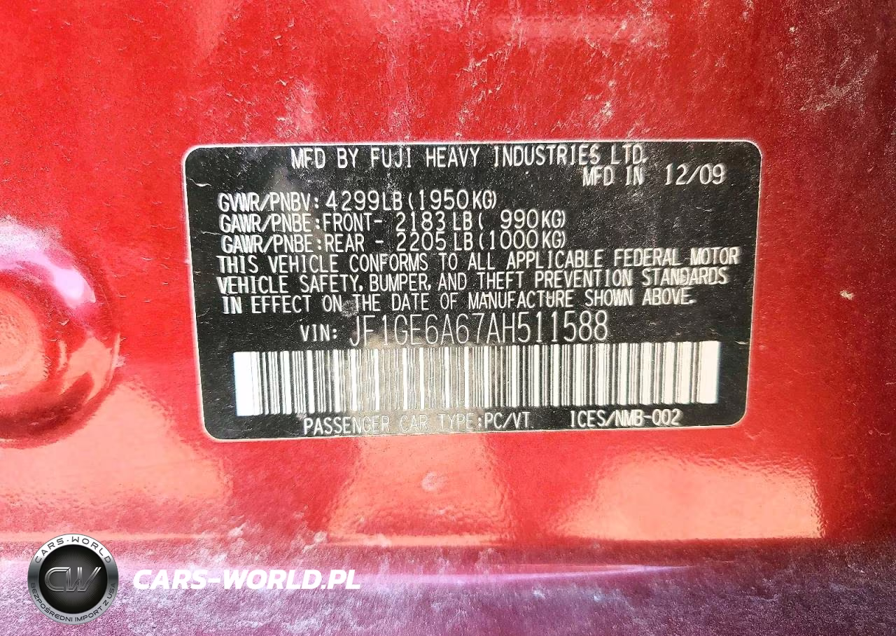 2010 Subaru Impreza 2.5I VIN:JF1GE6A67AH511588 - 12