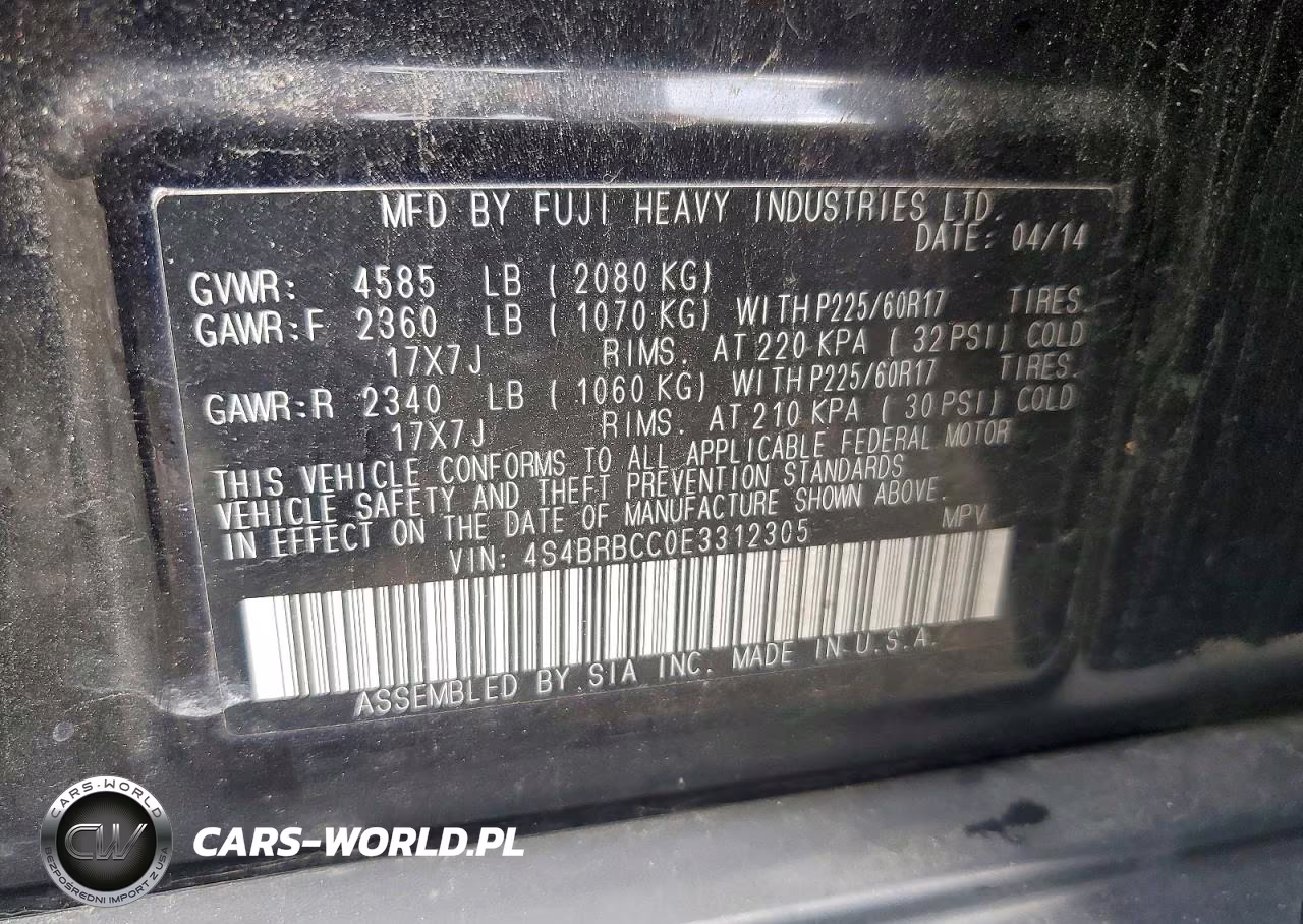 2014 Subaru Outback 2.5I Premium VIN:4S4BRBCC0E3312305 - 13
