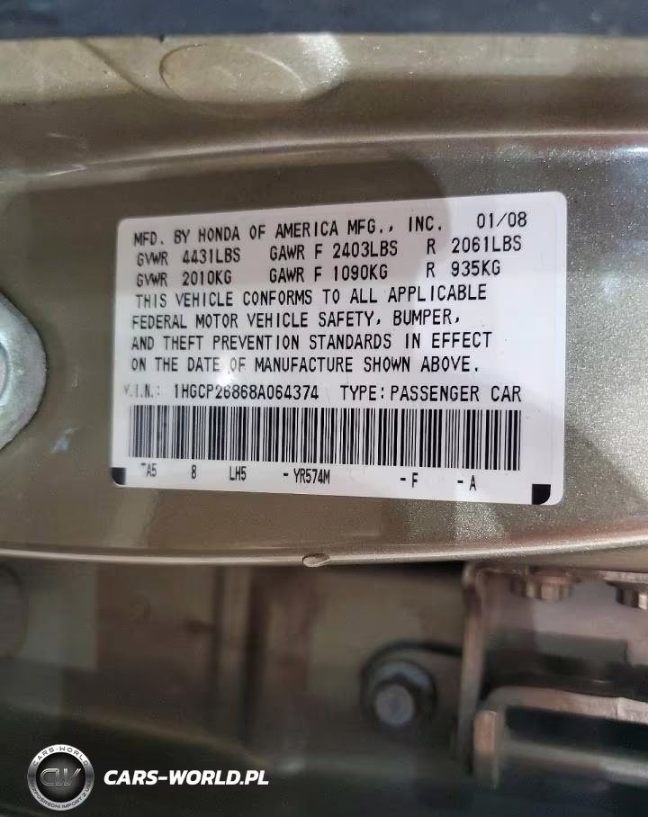 2008 Honda Accord Exl VIN:1HGCP26868A064374 - 13