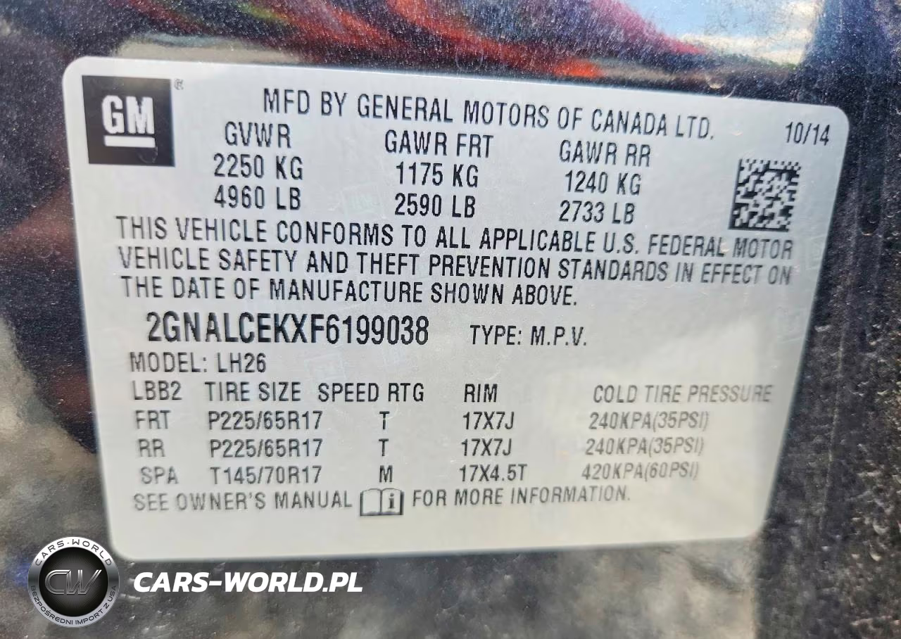 2015 Chevrolet Equinox Lt VIN:2GNALCEKXF6199038 - 13