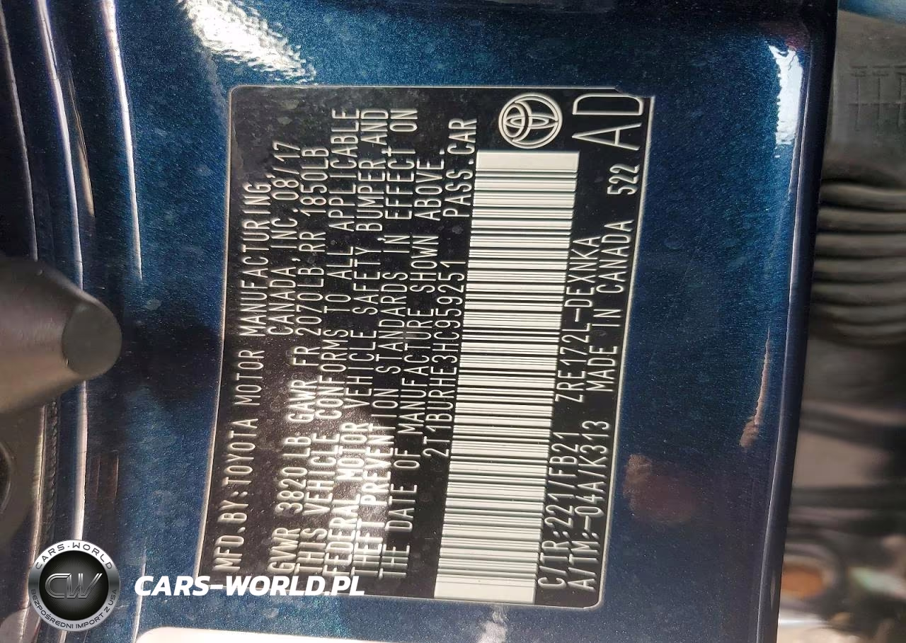 2017 Toyota Corolla Le VIN:2T1BURHE3HC959251 - 12