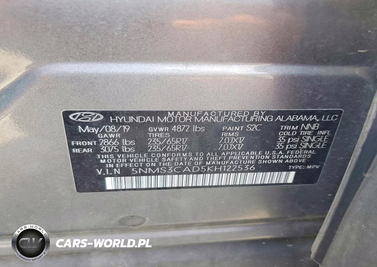 2019 Hyundai Santa Fe Sel 2.4L VIN:5NMS3CAD5KH122536 - 13