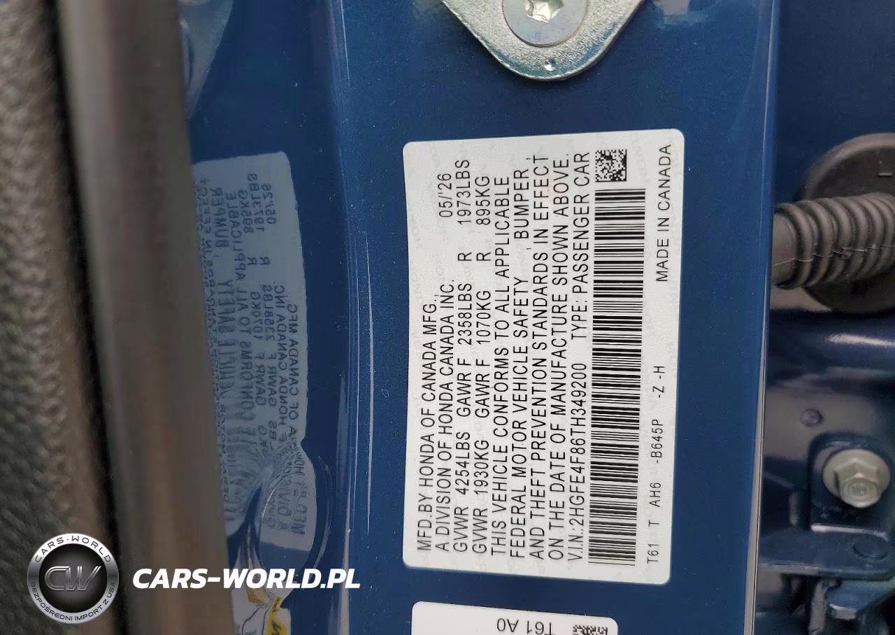 2026 Honda Civic Sport VIN:2HGFE4F86TH349200 - 12