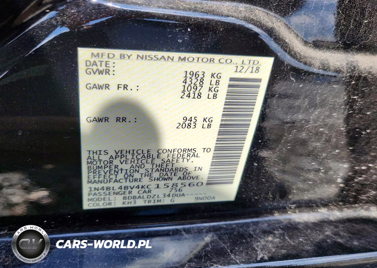 2019 Nissan Altima S VIN:1N4BL4BV4KC158560 - 13