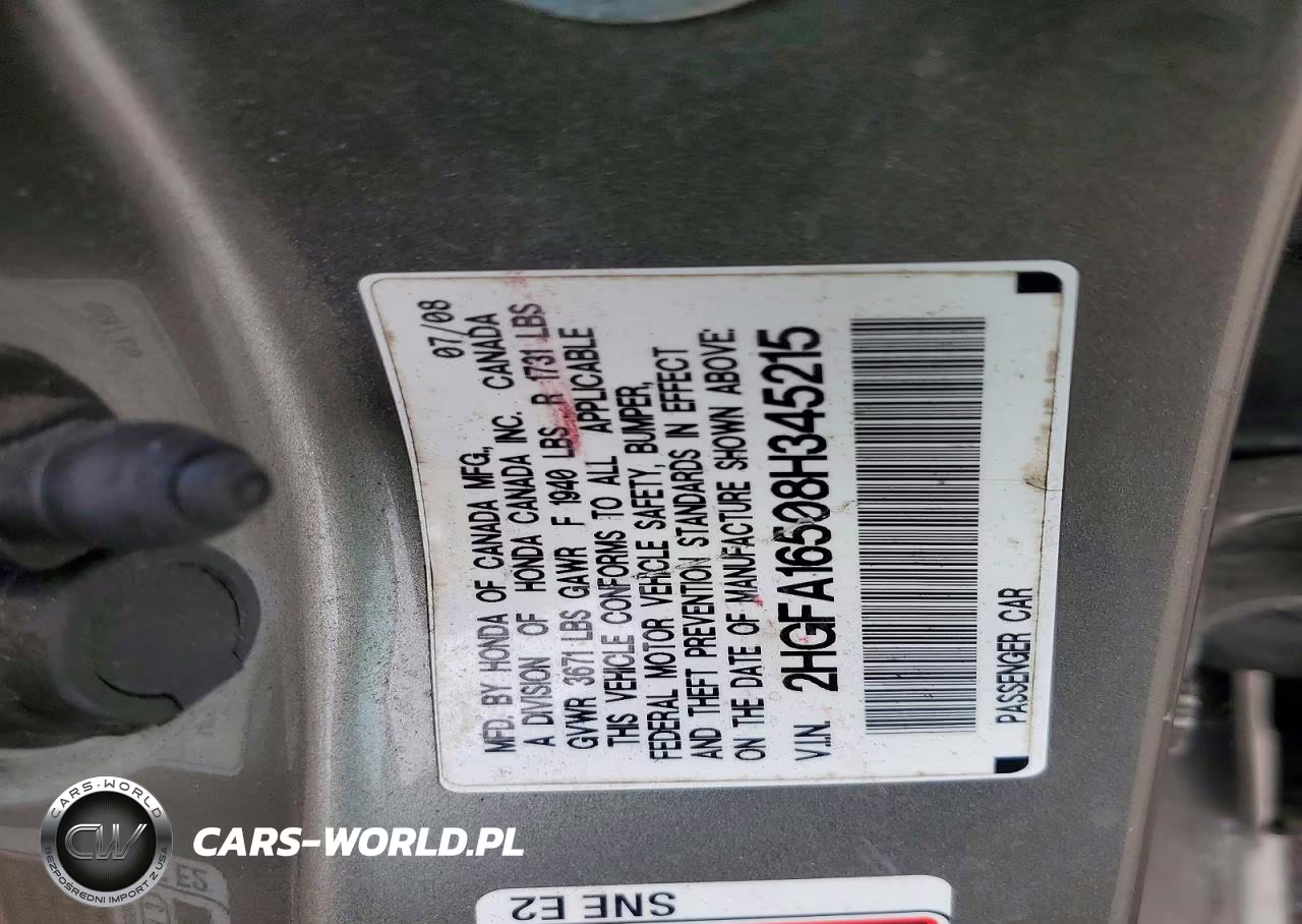 2008 Honda Civic Lx VIN:2HGFA16508H345215 - 12