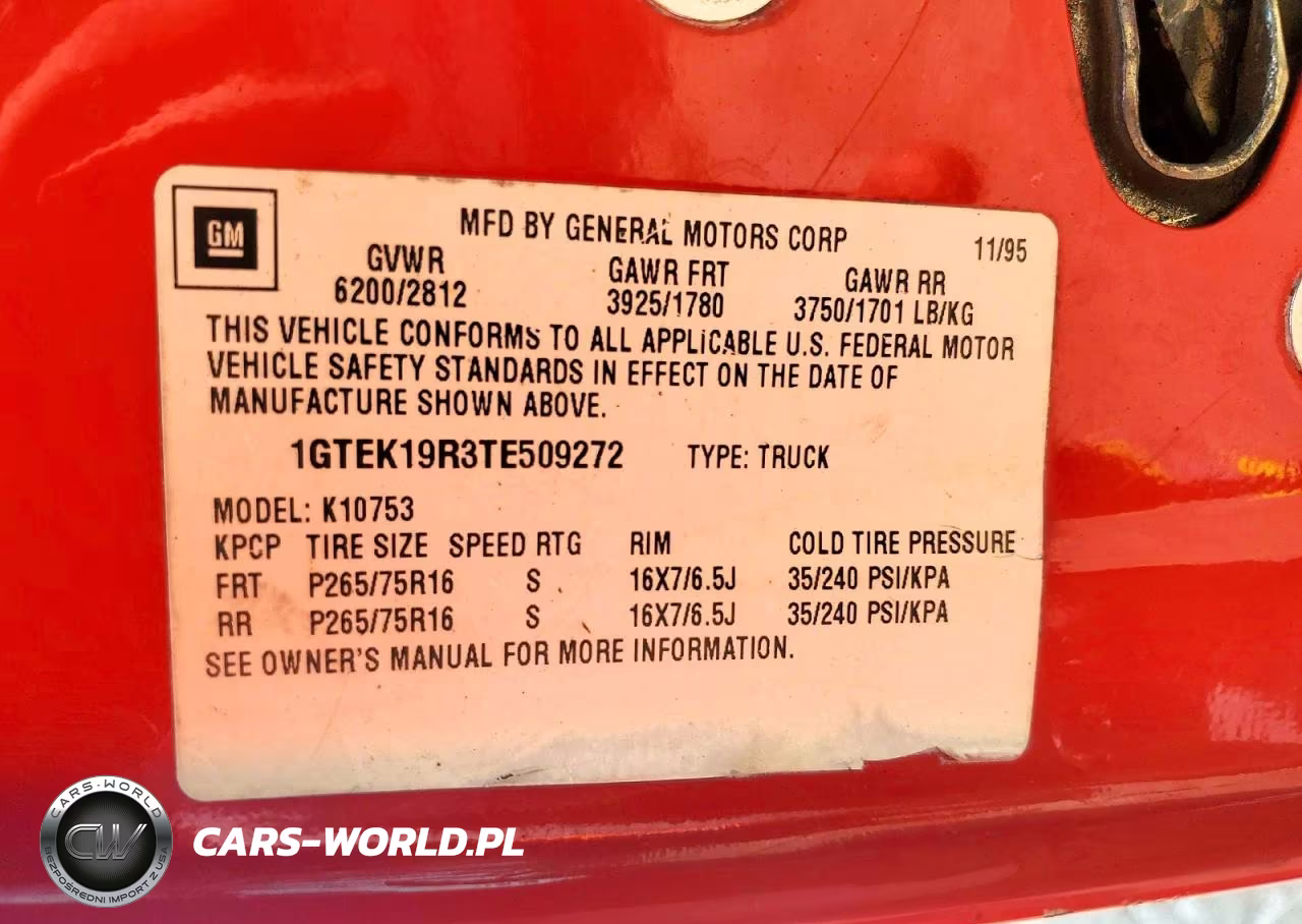 1996 GMC Sierra K1500 VIN:1GTEK19R3TE509272 - 12