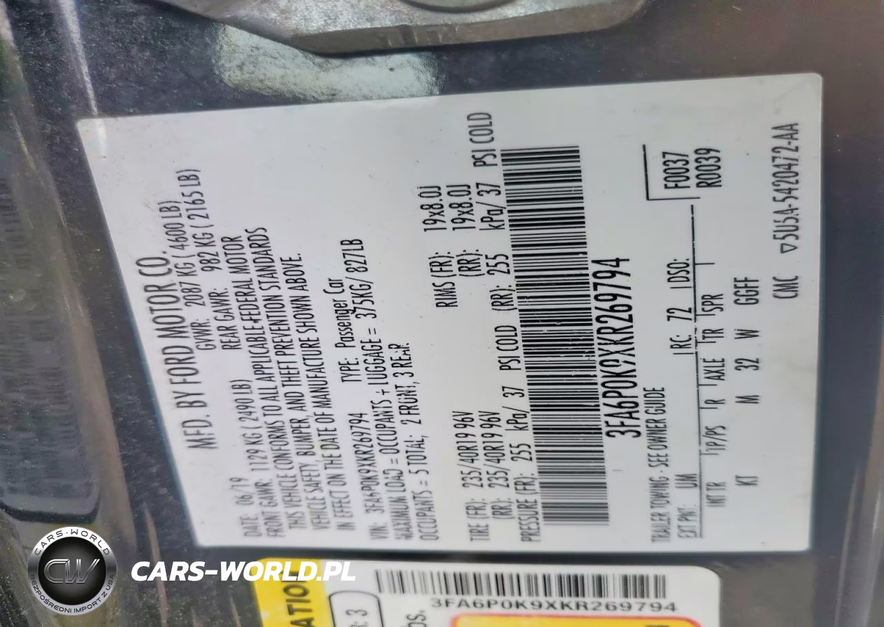 2019 Ford Fusion Titanium VIN:3FA6P0K9XKR269794 - 12