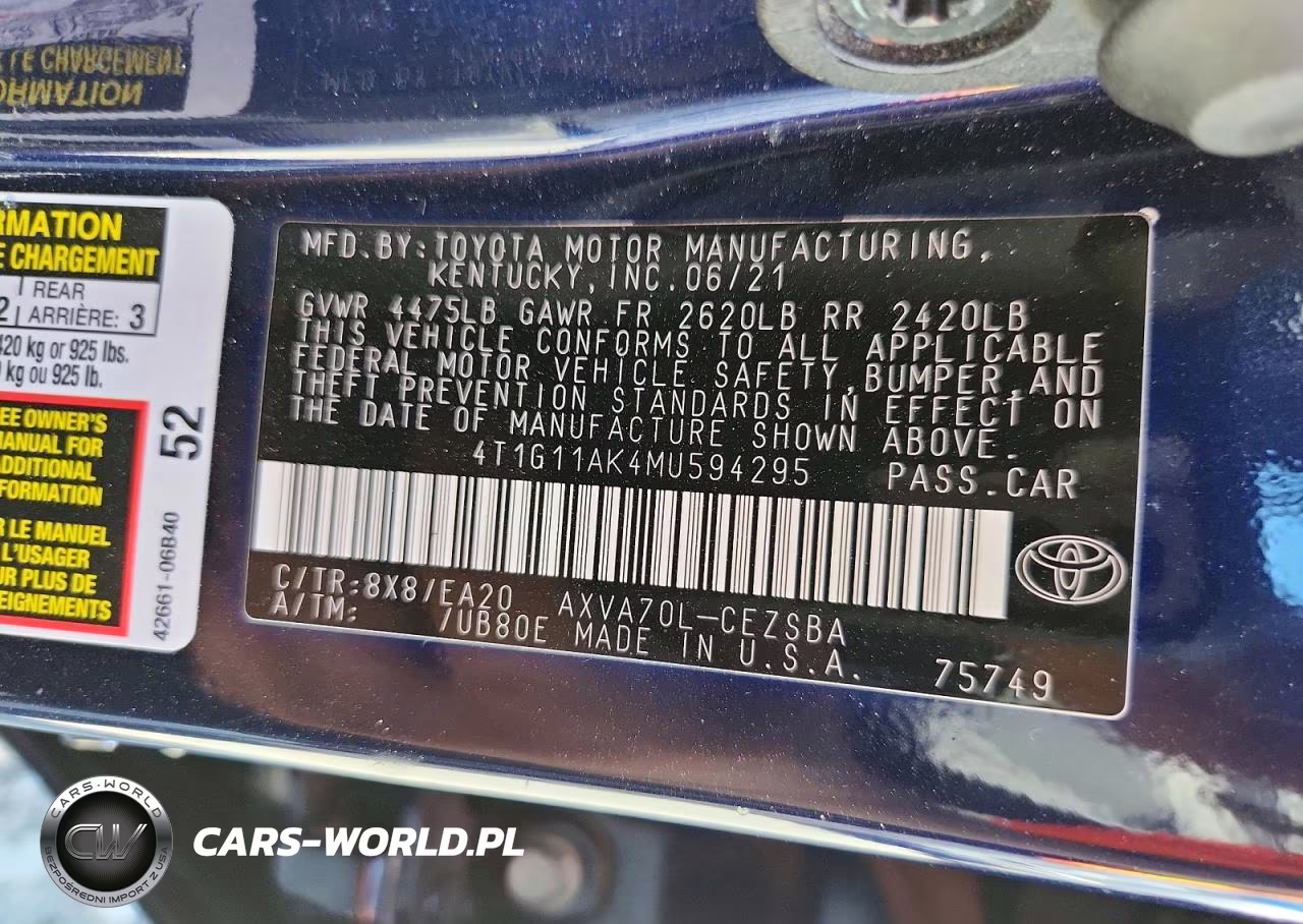 2021 Toyota Camry Se VIN:4T1G11AK4MU594295 - 12