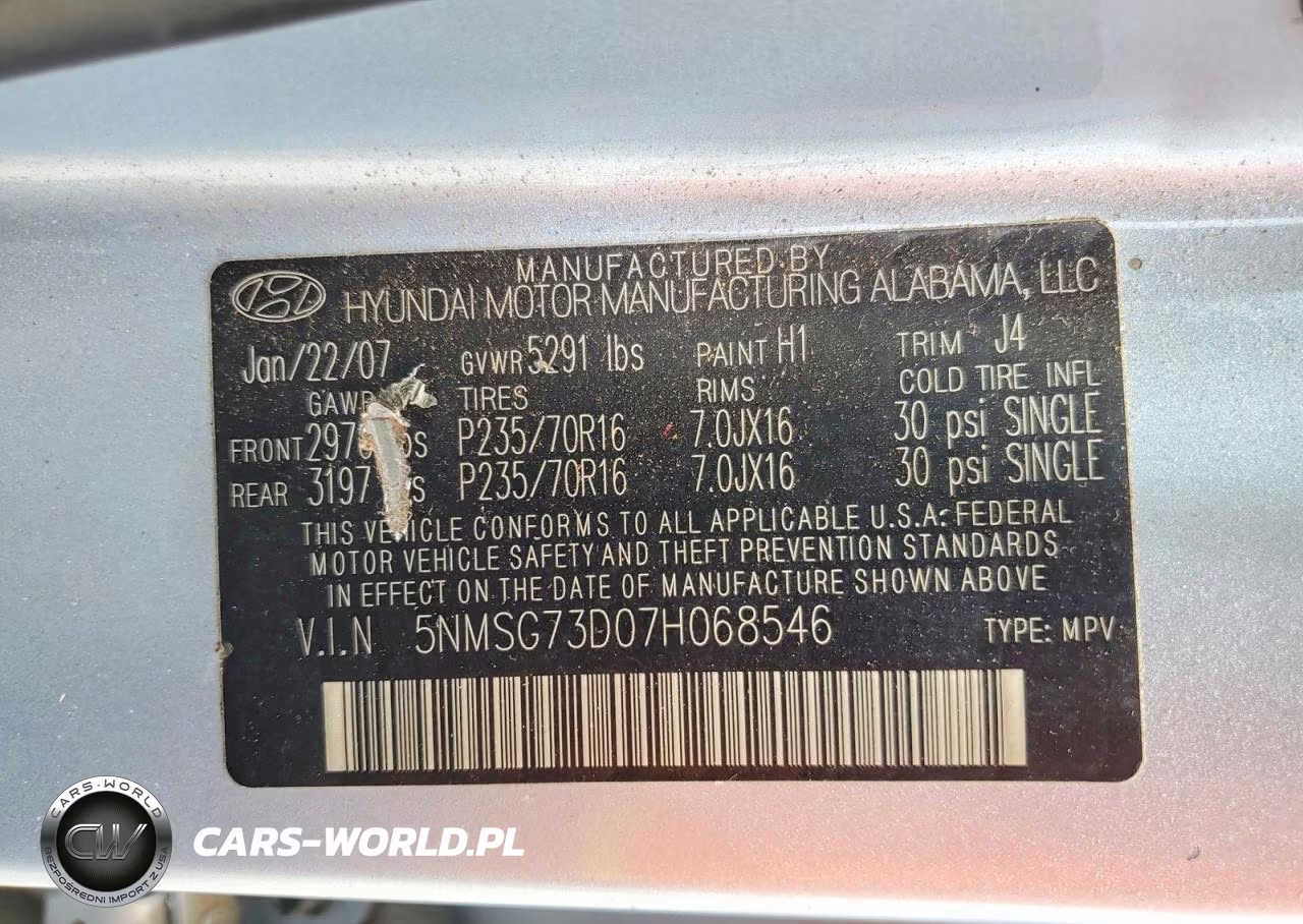 2007 Hyundai Santa Fe Gls VIN:5NMSG73D07H068546 - 14