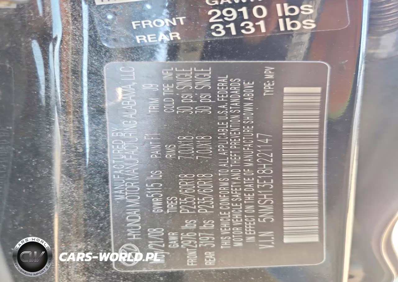 2008 Hyundai Santa Fe Se VIN:5NMSH13E18H221147 - 12