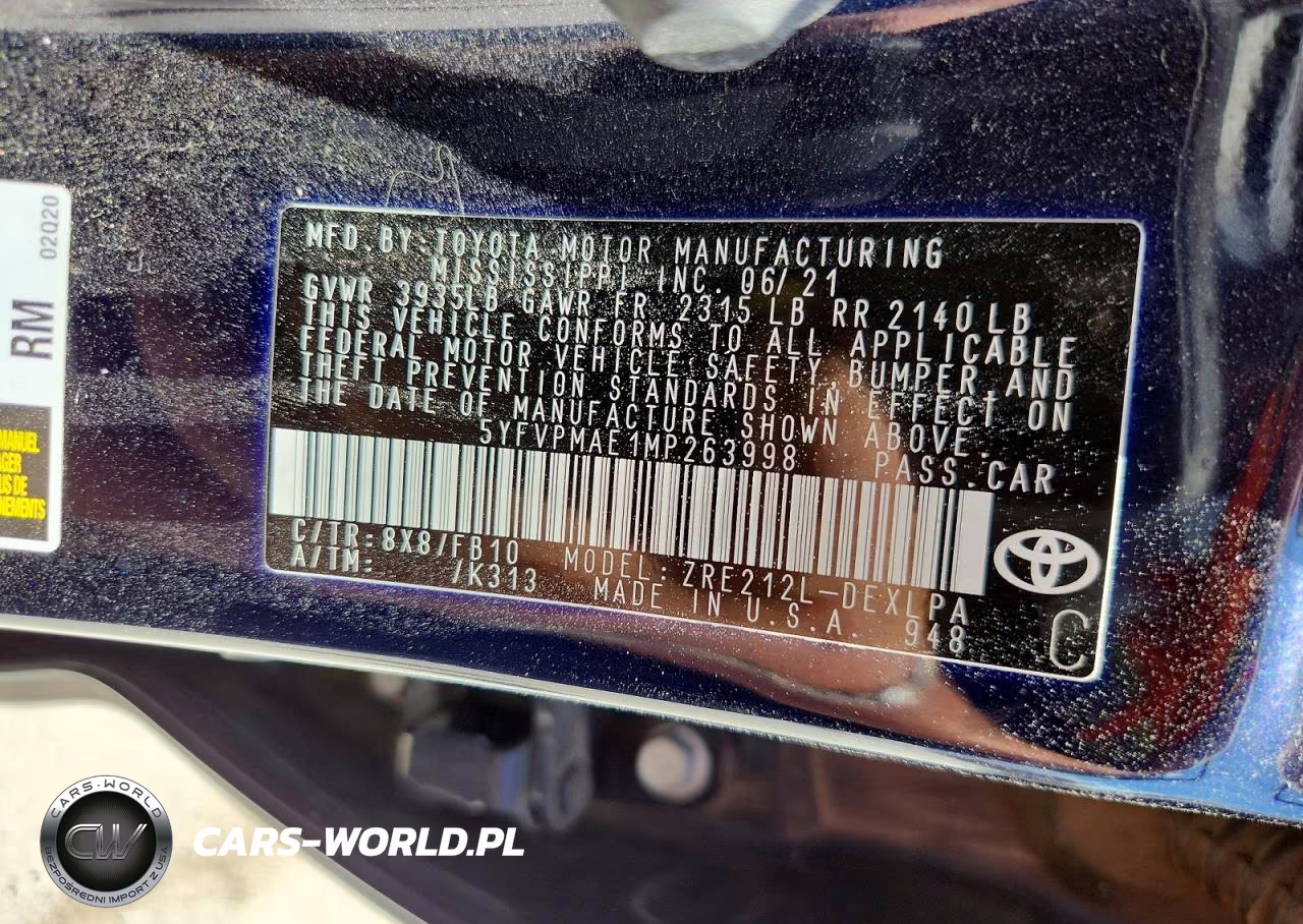 2021 Toyota Corolla Le VIN:5YFVPMAE1MP263998 - 12