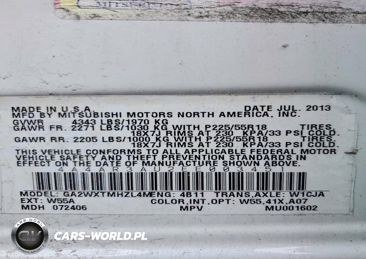 2014 Mitsubishi Outlander Sport Es VIN:4A4AR3AU2EE003451 - 13