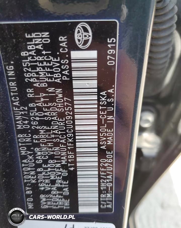 2012 Toyota Camry Base VIN:4T1BF1FK9CU092577 - 13