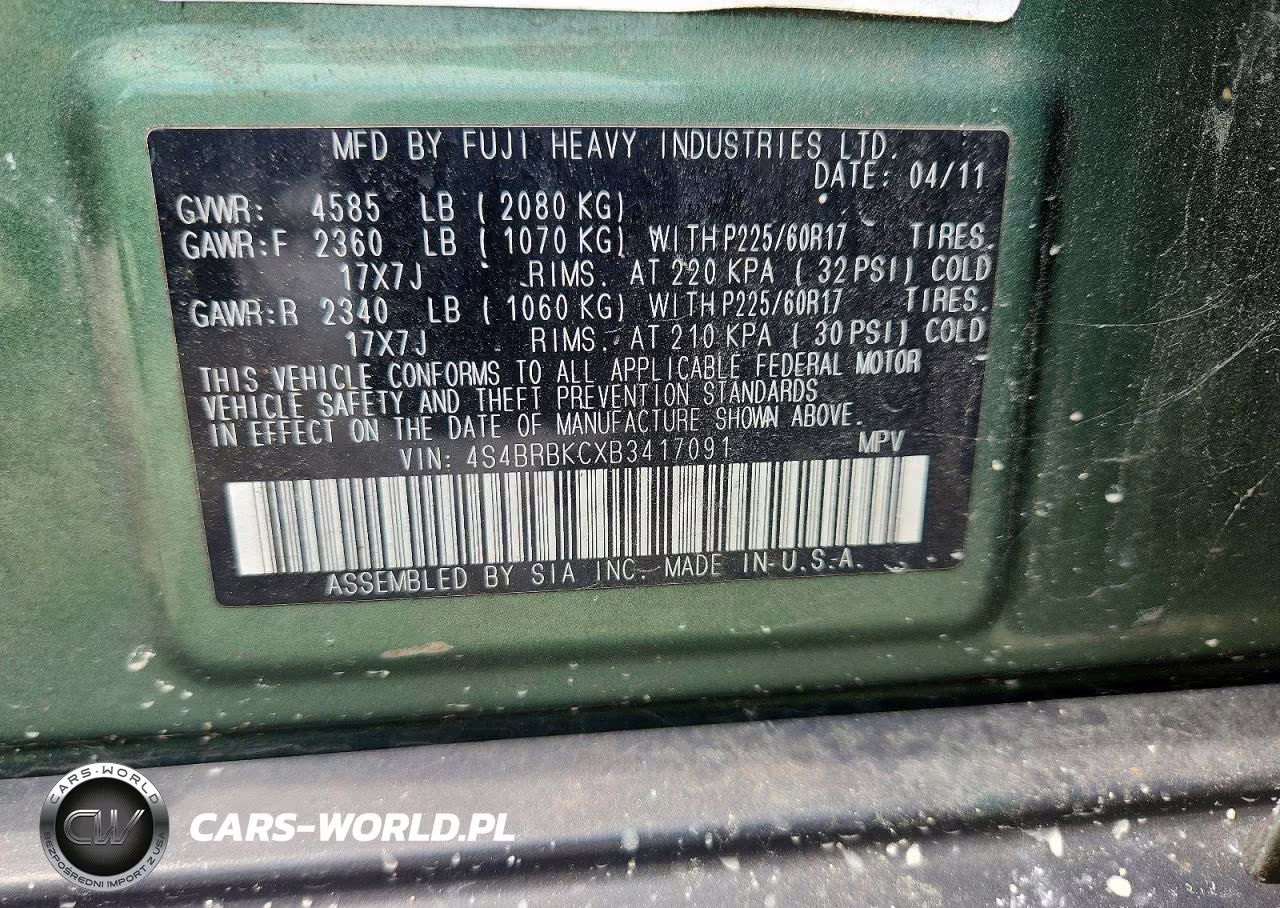2011 Subaru Outback 2.5I Limited VIN:4S4BRBKCXB3417091 - 14
