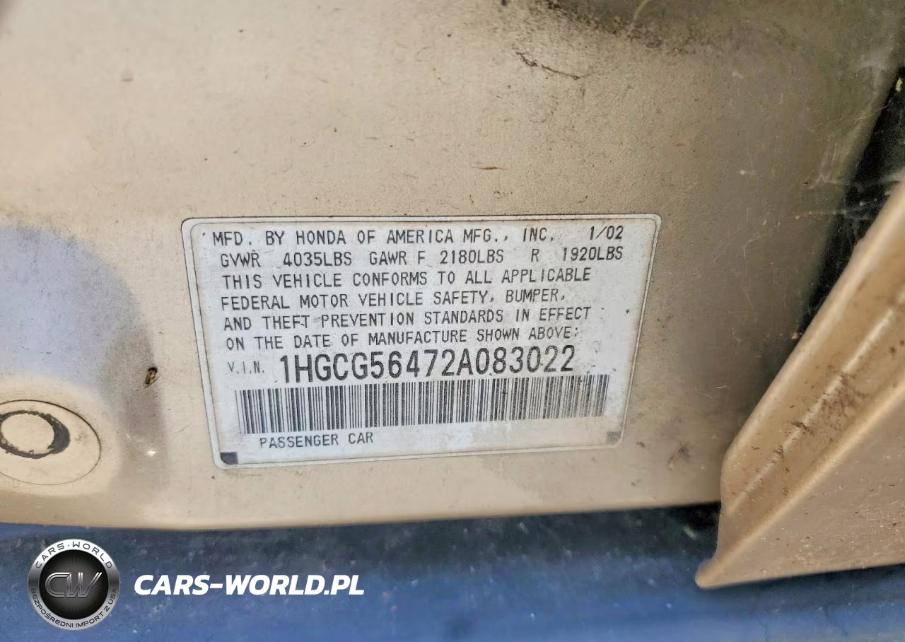 2002 Honda Accord Lx VIN:1HGCG56472A083022 - 12