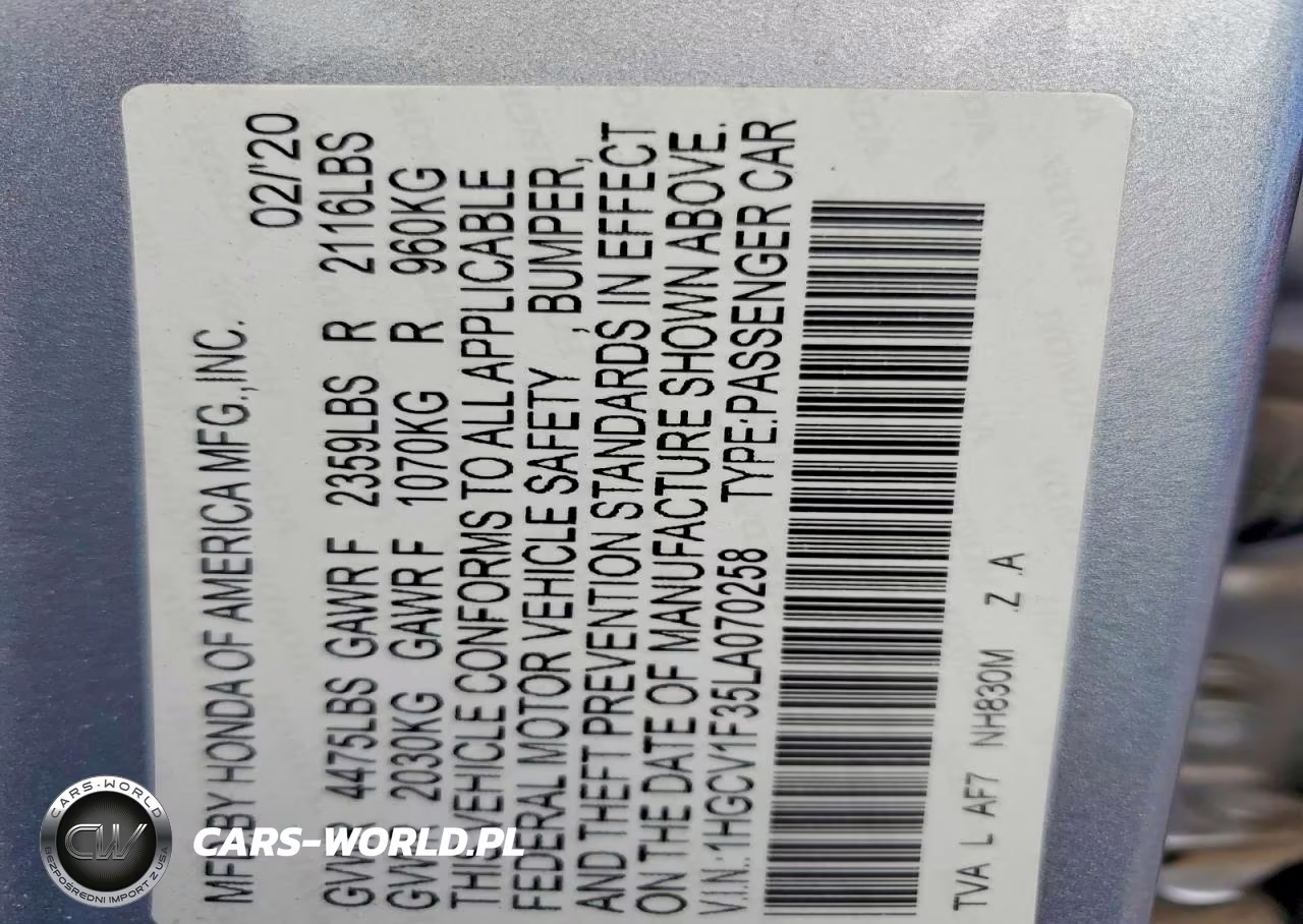 2020 Honda Accord Sport VIN:1HGCV1F35LA070258 - 12