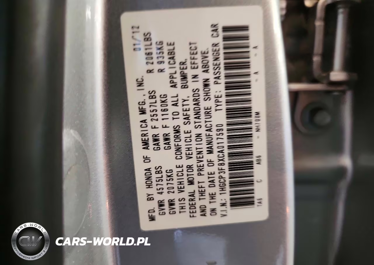 2012 Honda Accord Exl VIN:1HGCP3F8XCA017590 - 12
