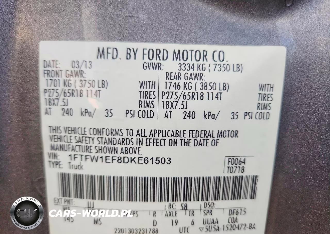2013 Ford F150 Supercrew VIN:1FTFW1EF8DKE61503 - 13
