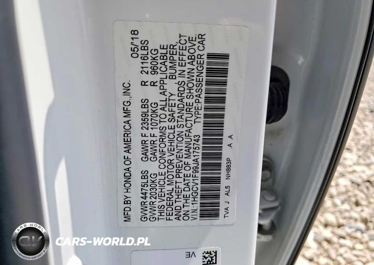 2018 Honda Accord Touring VIN:1HGCV1F99JA175743 - 12