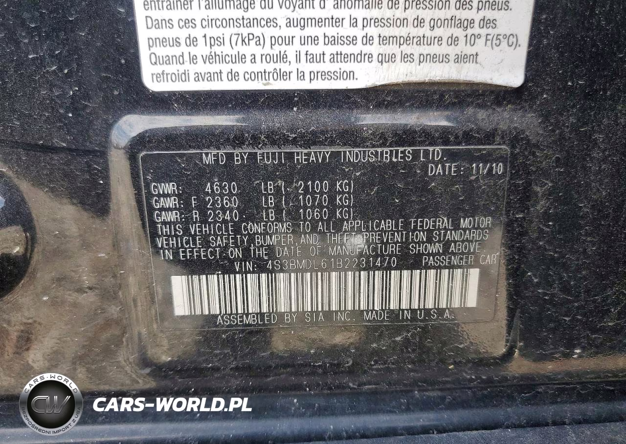2011 Subaru Legacy 3.6R Limited VIN:4S3BMDL61B2231470 - 13